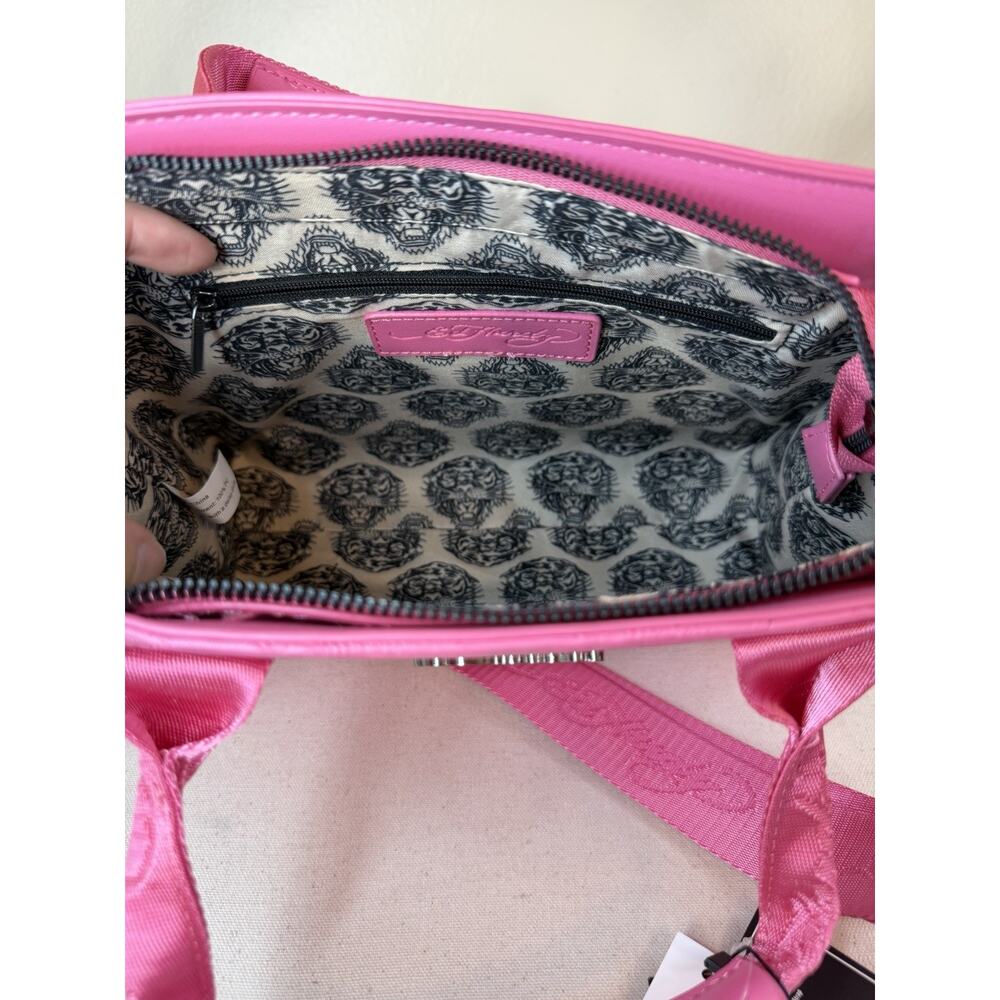 Ed Hardy Pink Vegan Tote Shoulder Bag Handbag Crossbody Embossed Tiger NWT - Picture 6 of 7